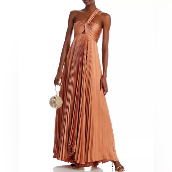 A.L.C Nessa Satin Pleated Dress in Bronze - Picture 2 of 2